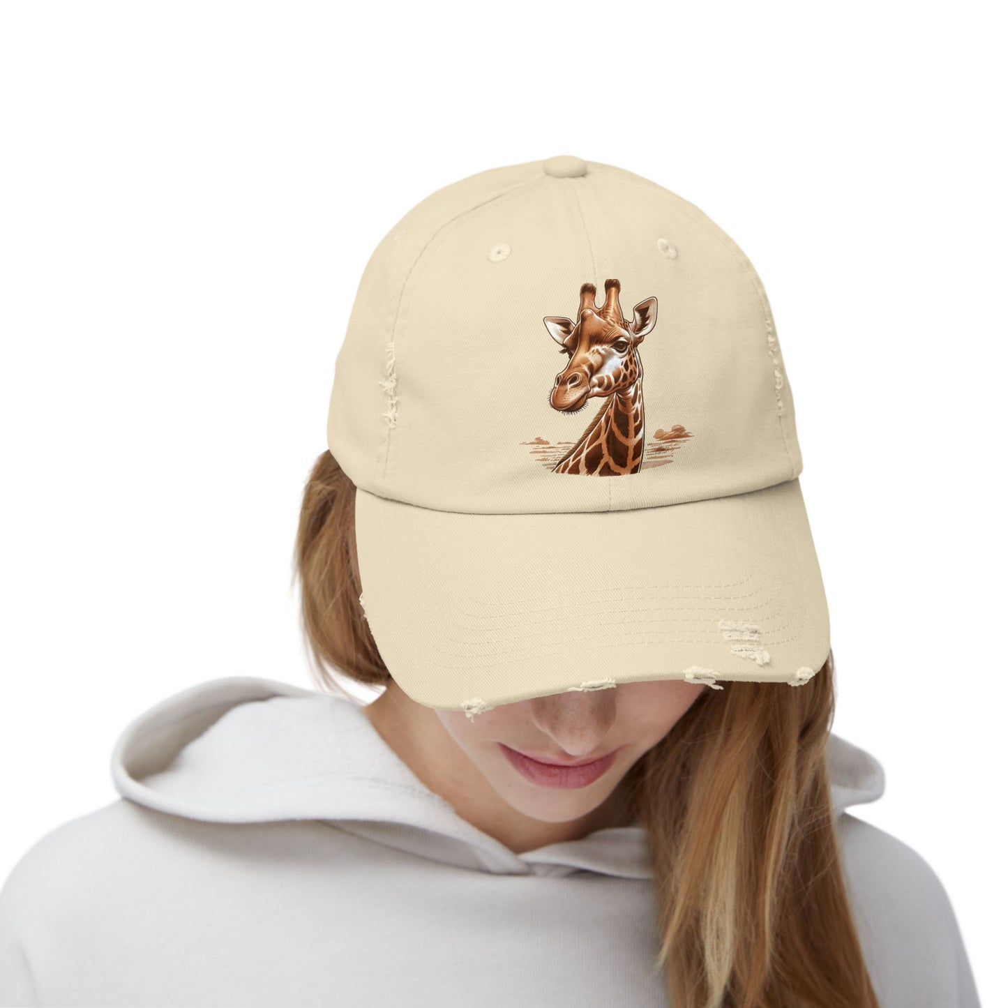 Adorable Giraffe Design Unisex Distressed Cap - Perfect for Nature Lovers, Casual Wear, Gifts, Animal Enthusiasts, Summer Vibes