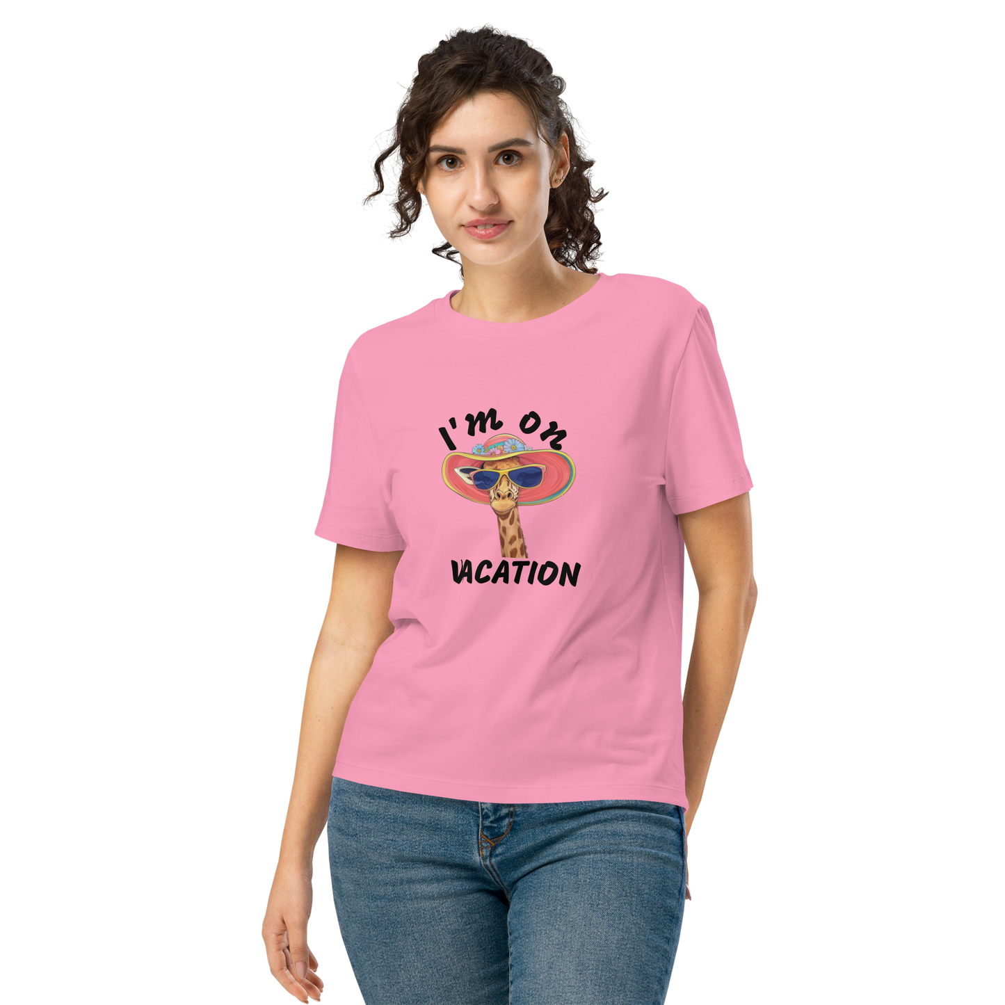 Giraffe Women’s organic neck t-shirt I am on vacation