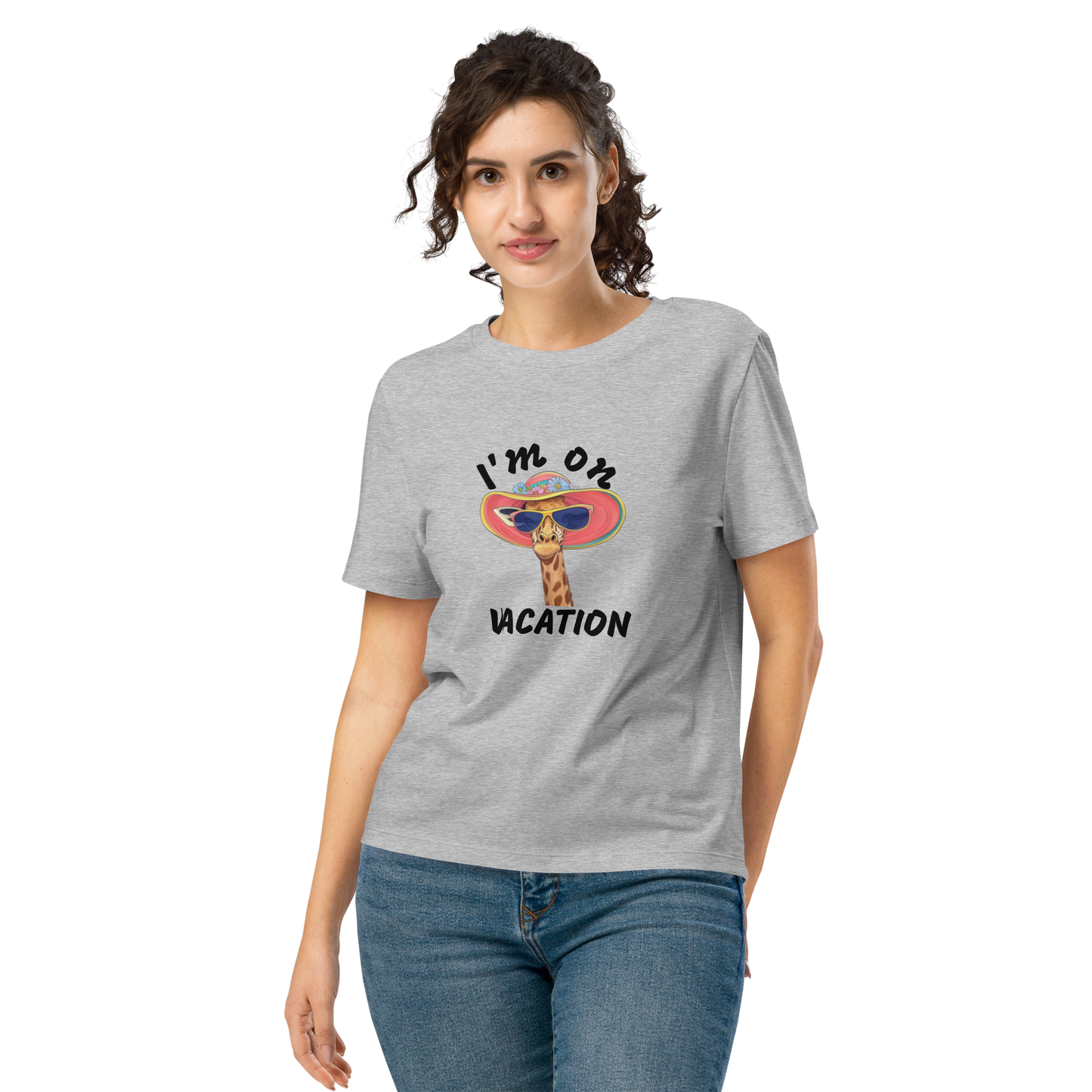 Giraffe Women’s organic neck t-shirt I am on vacation