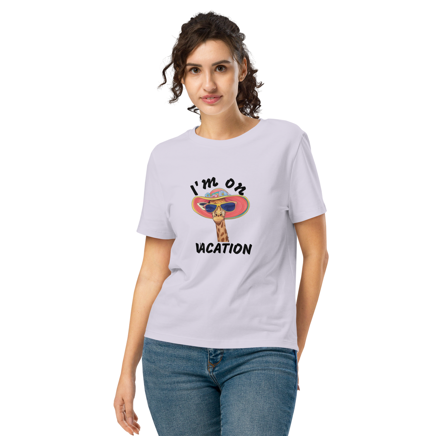 Giraffe Women’s organic neck t-shirt I am on vacation