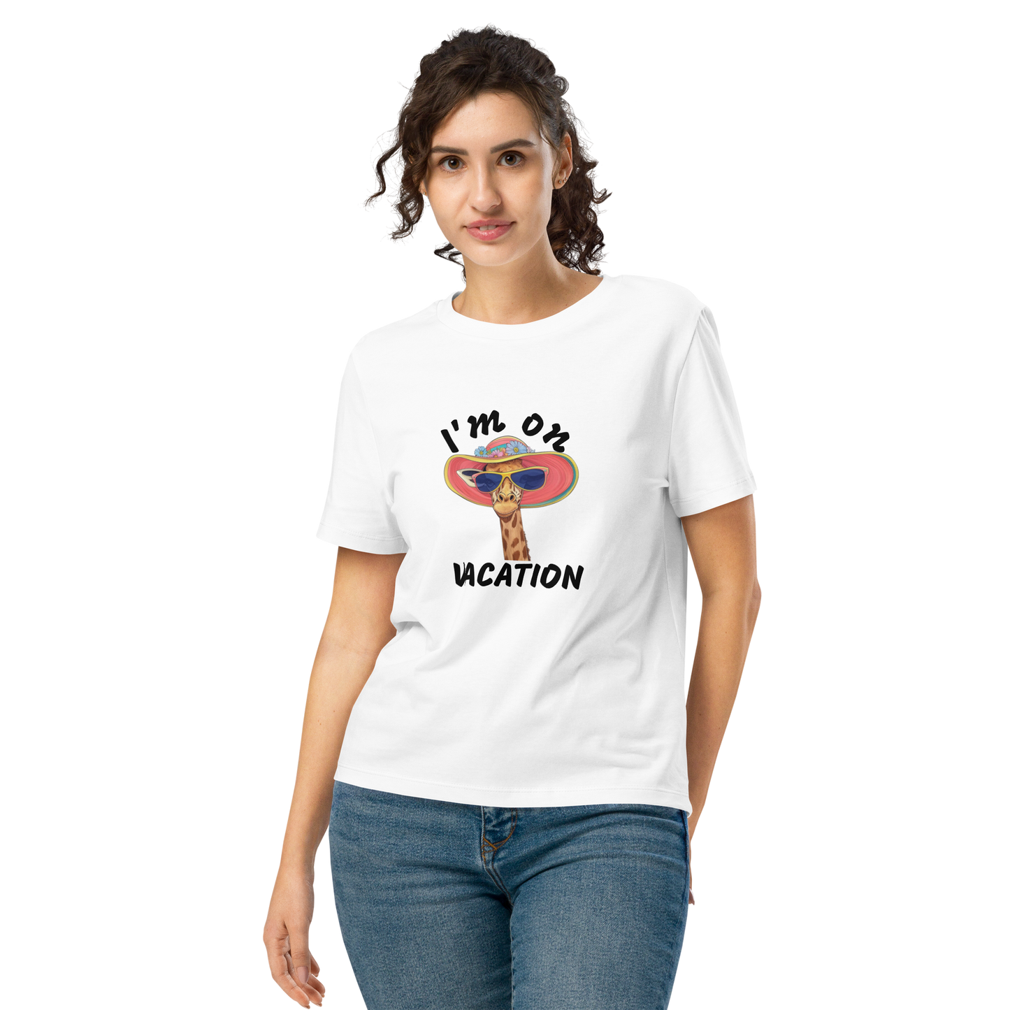 Giraffe Women’s organic neck t-shirt I am on vacation