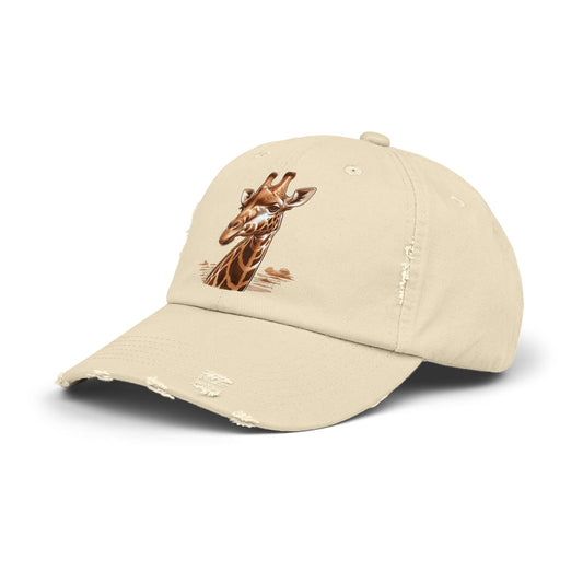 Adorable Giraffe Design Unisex Distressed Cap - Perfect for Nature Lovers, Casual Wear, Gifts, Animal Enthusiasts, Summer Vibes