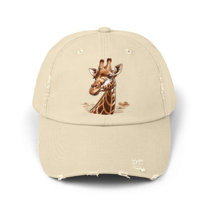 Adorable Giraffe Design Unisex Distressed Cap - Perfect for Nature Lovers, Casual Wear, Gifts, Animal Enthusiasts, Summer Vibes