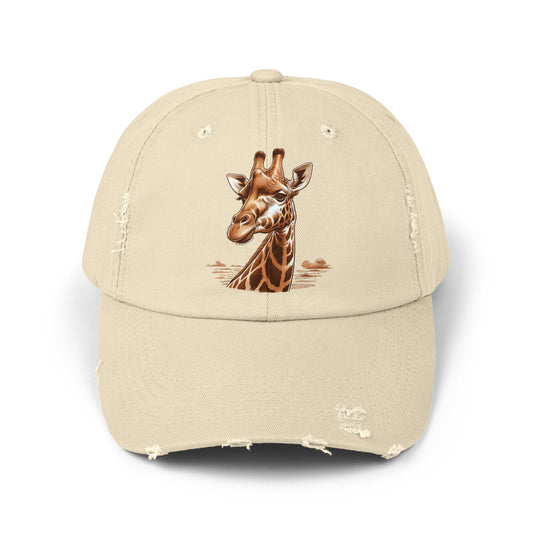 Adorable Giraffe Design Unisex Distressed Cap - Perfect for Nature Lovers, Casual Wear, Gifts, Animal Enthusiasts, Summer Vibes