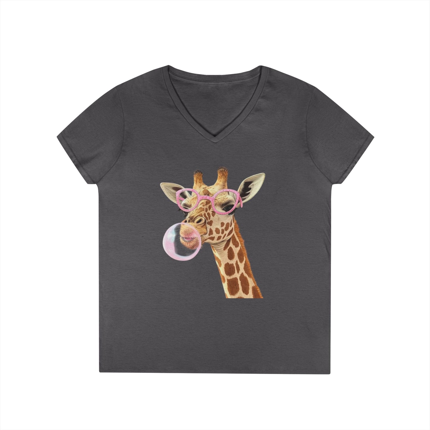 Giraffe Bubble Gum V-Neck T-Shirt | Animal Lover Gift