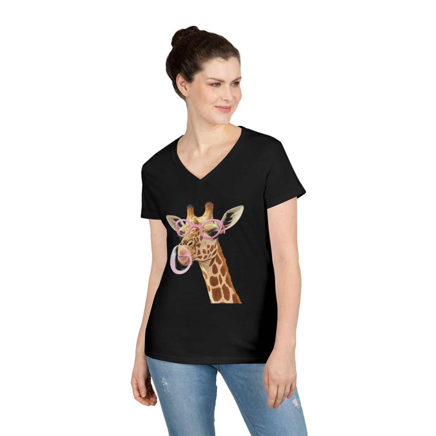 Giraffe Bubble Gum V-Neck T-Shirt | Animal Lover Gift