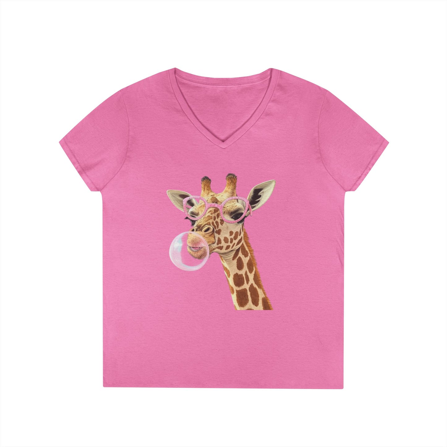 Giraffe Bubble Gum V-Neck T-Shirt | Animal Lover Gift
